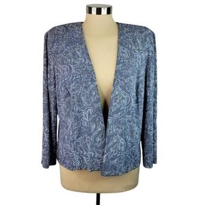 Alex Evening Open Jacket 16 Dusty Blue Paisley Silver Glitter Sparkle Party